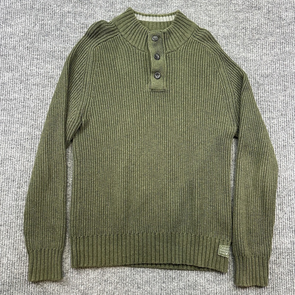 American Eagle‎ Men Knit Sweater Size XL Olive Green Ribbed Henley Cotton Casual